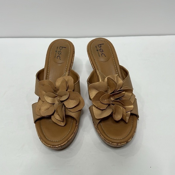 BOC Tan Floral Cork Wedge Upper Leather Comfort Sandals Women’s Comfort Shoes 7M - Picture 4 of 15